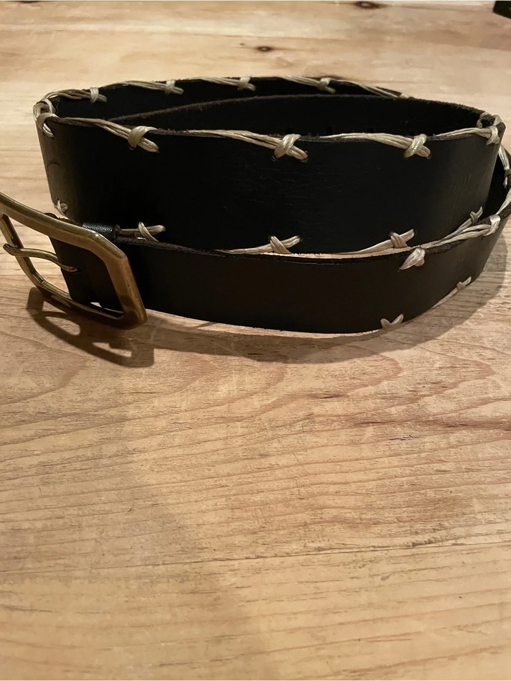 Lucky Brand Leathef VTG Black Brown Contrast Stitch Belt Rare EUC L XL